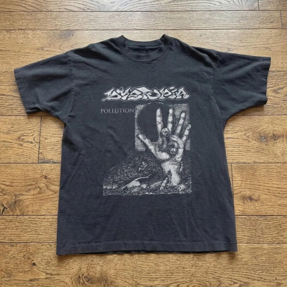 Dystopia Pollution T Shirt Vintage Crust Punk Grindcore Acid Bath Disrupt Doom